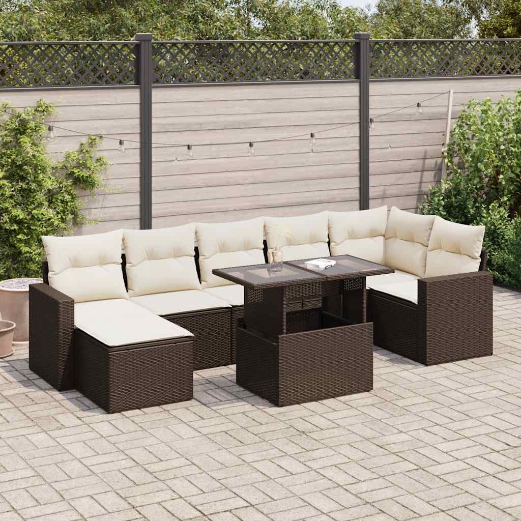 Salon de jardin 8 pcs avec coussins marron résine tressée