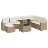 Salon de jardin avec coussins 9 pcs beige résine tressée