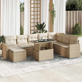 Salon de jardin avec coussins 9 pcs beige résine tressée