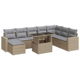 Salon de jardin avec coussins 9 pcs beige résine tressée