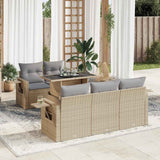 Salon de jardin avec coussins 6 pcs beige résine tressée