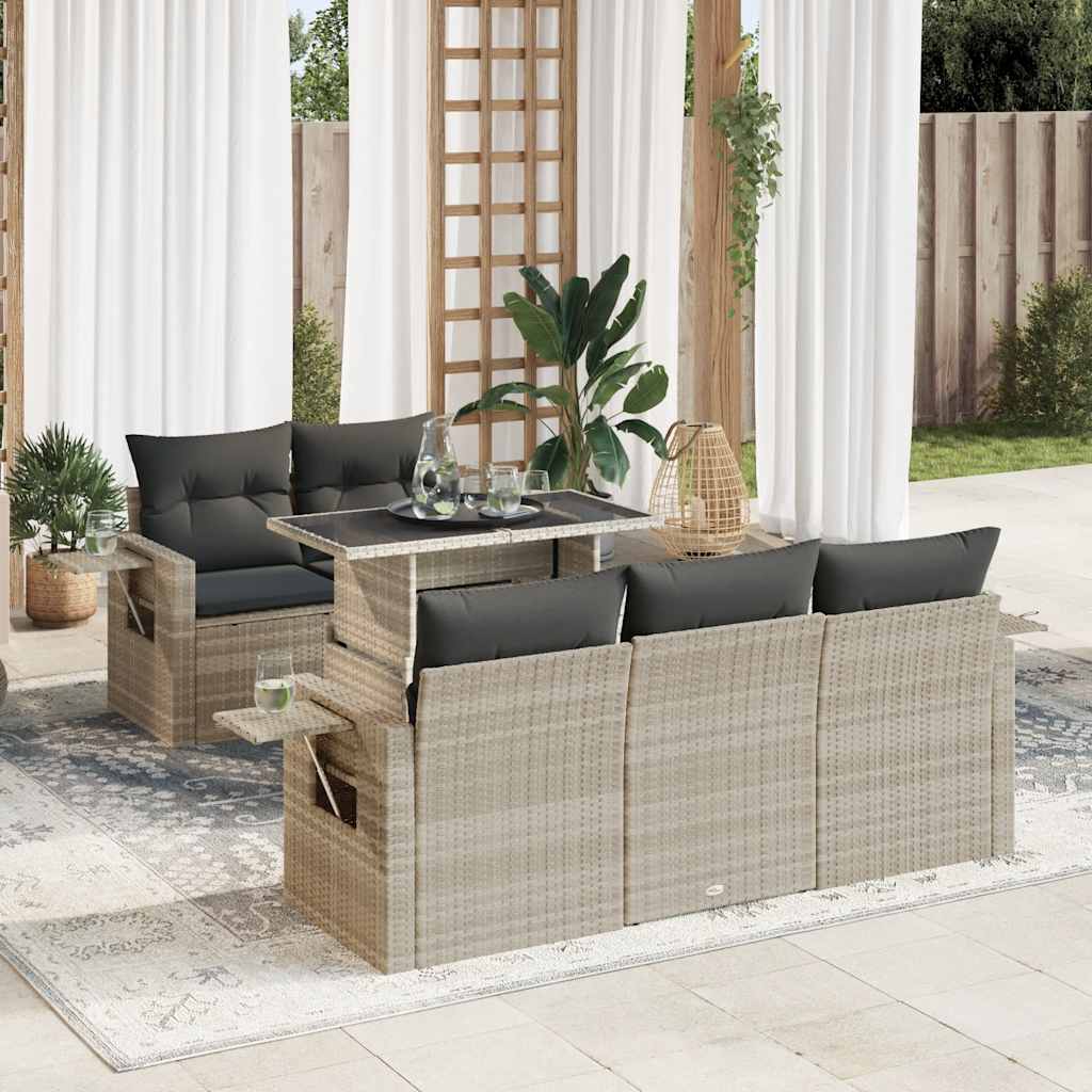 Salon de jardin 6 pcs avec coussins gris clair résine tressée