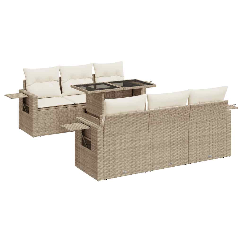 Salon de jardin avec coussins 7 pcs beige résine tressée