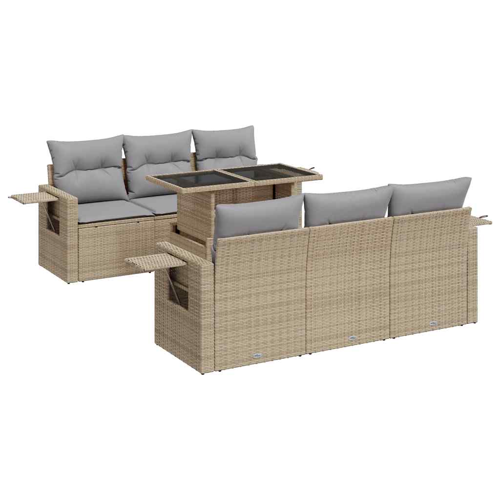 Salon de jardin avec coussins 7 pcs beige résine tressée