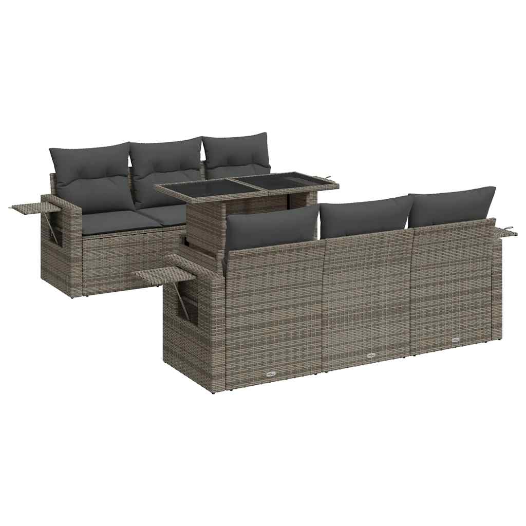 Salon de jardin avec coussins 7 pcs gris résine tressée