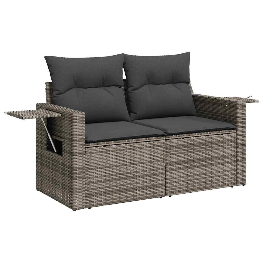 Salon de jardin avec coussins 7 pcs gris résine tressée