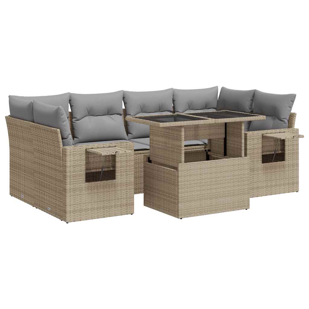 Salon de jardin avec coussins 7 pcs beige résine tressée