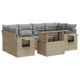 Salon de jardin avec coussins 7 pcs beige résine tressée