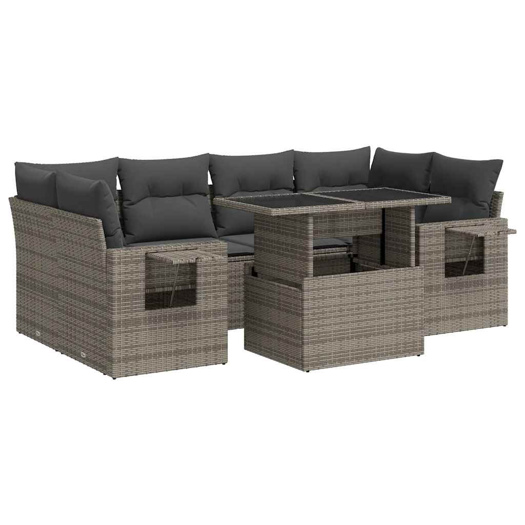 Salon de jardin avec coussins 7 pcs gris résine tressée