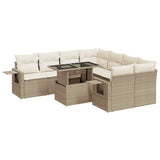 Salon de jardin avec coussins 9 pcs beige résine tressée