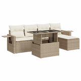 Salon de jardin avec coussins 6 pcs beige résine tressée