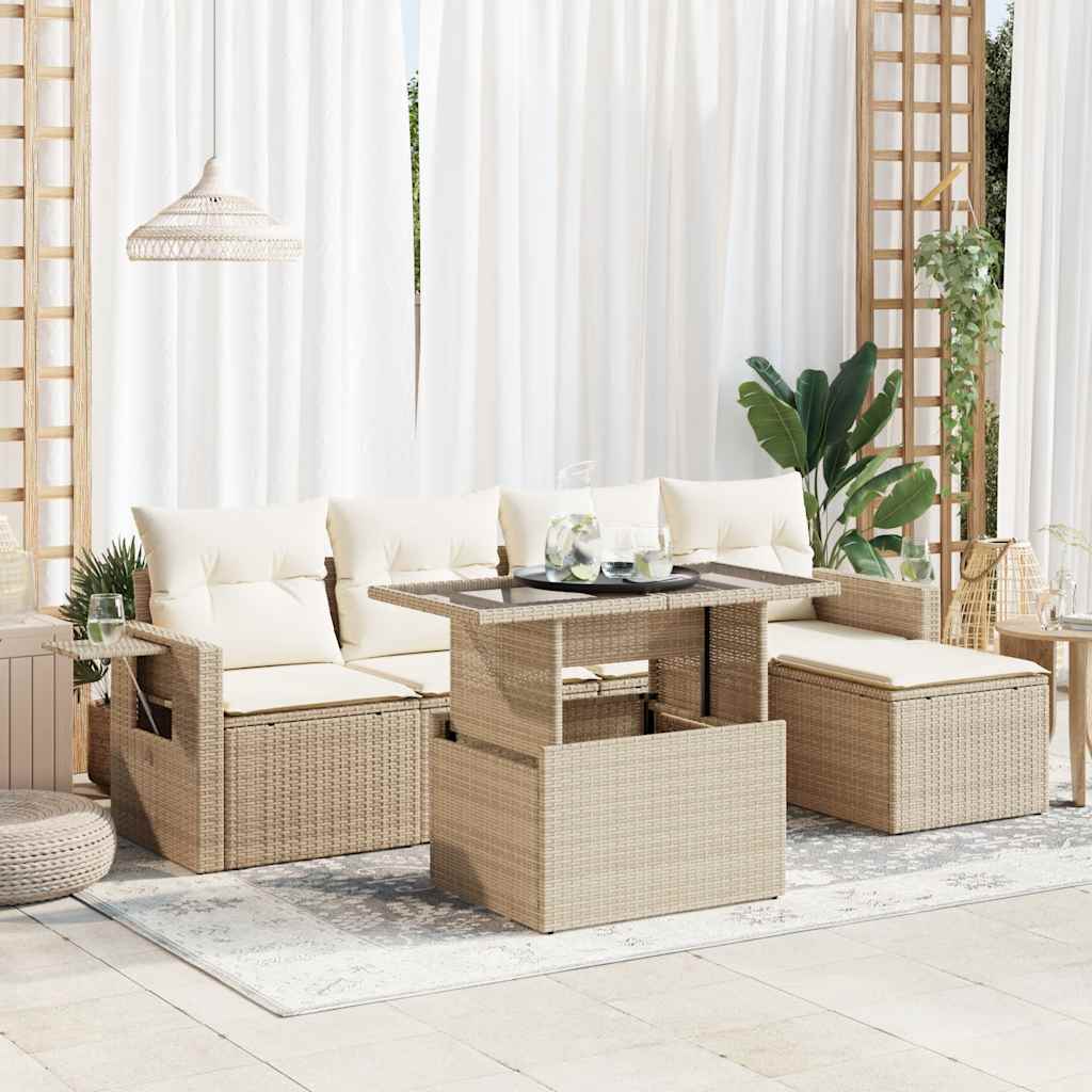 Salon de jardin avec coussins 6 pcs beige résine tressée