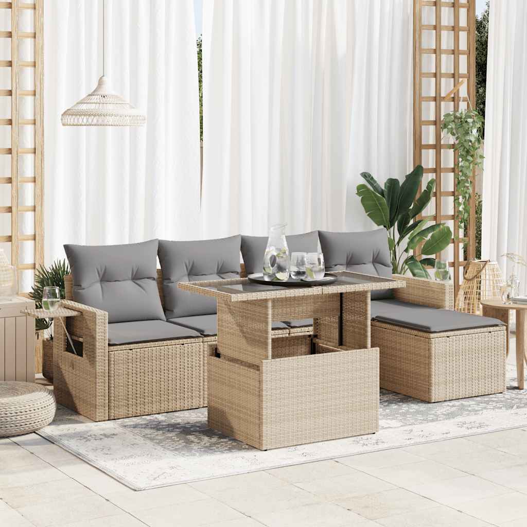 Salon de jardin avec coussins 6 pcs beige résine tressée