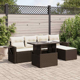 Salon de jardin avec coussins 6 pcs marron résine tressée