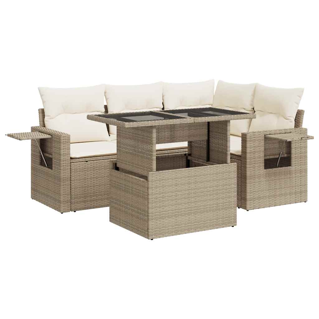 Salon de jardin avec coussins 5 pcs beige résine tressée