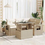 Salon de jardin avec coussins 5 pcs beige résine tressée