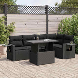 Salon de jardin 6 pcs avec coussins noir résine tressée