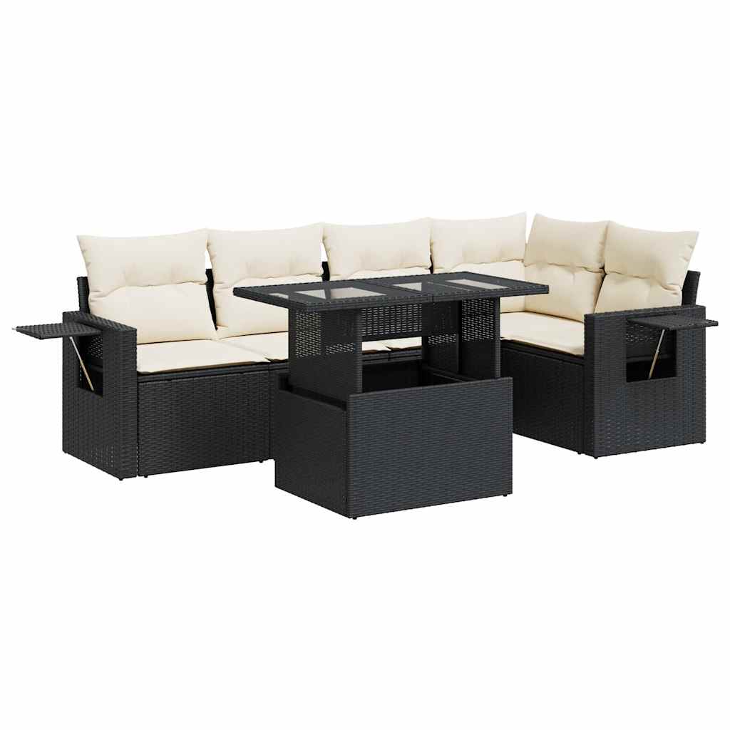 Salon de jardin 6 pcs avec coussins noir résine tressée