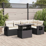 Salon de jardin 6 pcs avec coussins noir résine tressée