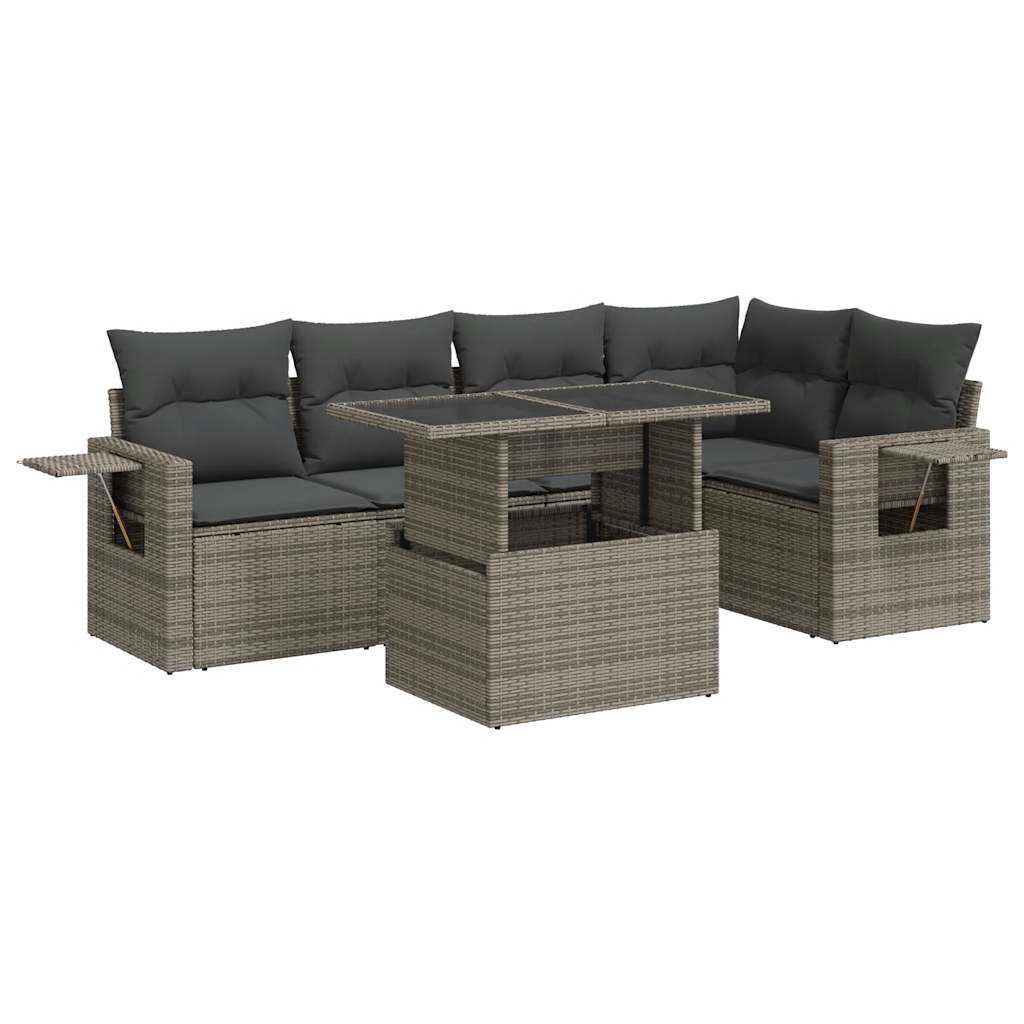 Salon de jardin 6 pcs avec coussins gris résine tressée