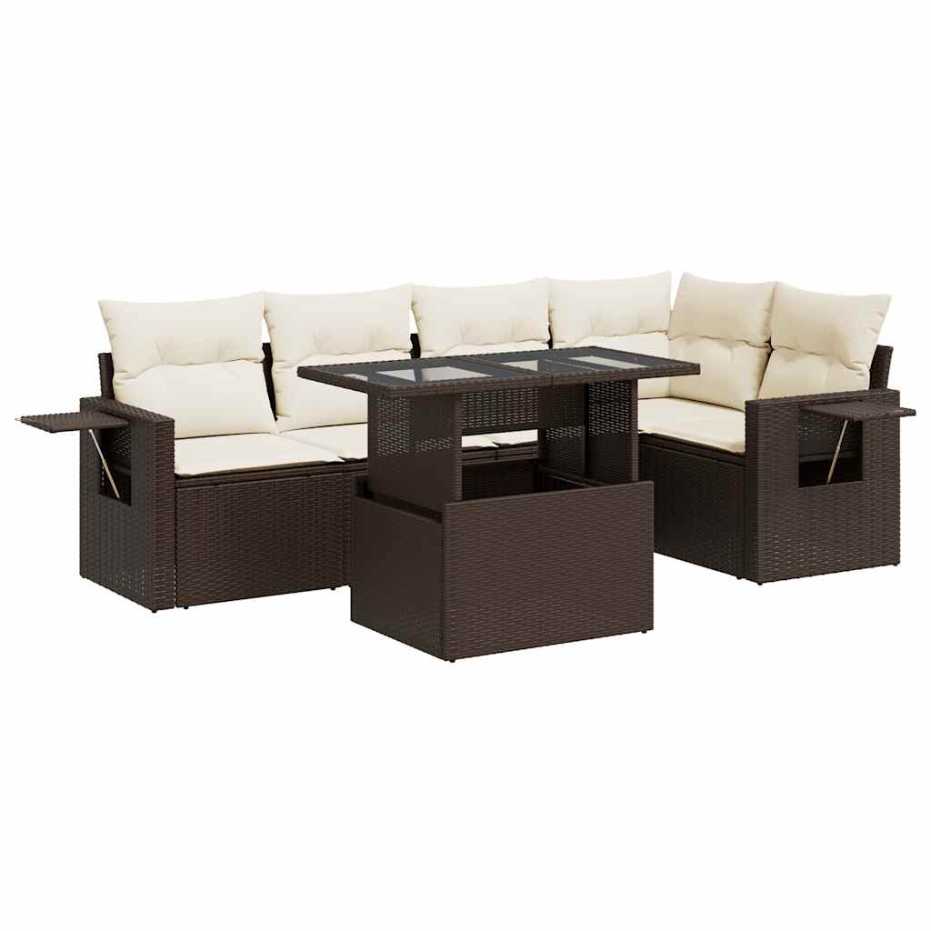 Salon de jardin avec coussins 6 pcs marron résine tressée