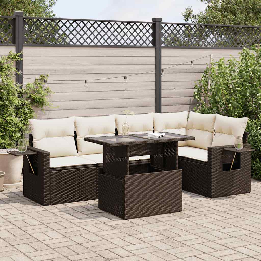 Salon de jardin avec coussins 6 pcs marron résine tressée