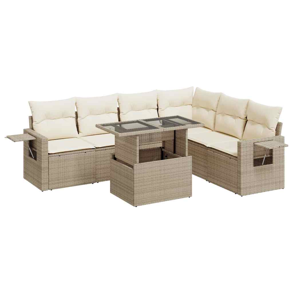 Salon de jardin avec coussins 7 pcs beige résine tressée