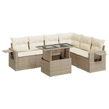 Salon de jardin avec coussins 7 pcs beige résine tressée