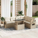 Salon de jardin avec coussins 7 pcs beige résine tressée