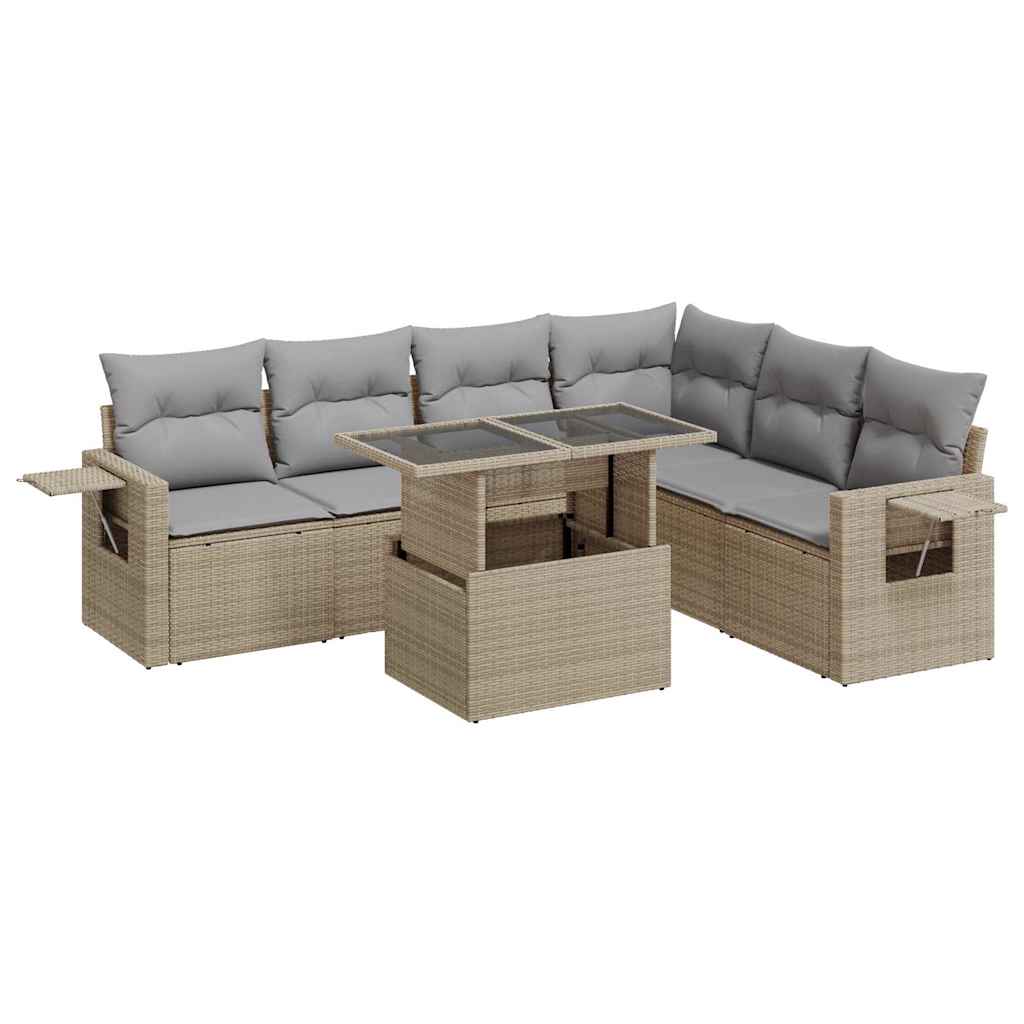 Salon de jardin avec coussins 7 pcs beige résine tressée