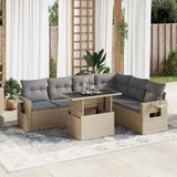 Salon de jardin avec coussins 7 pcs beige résine tressée