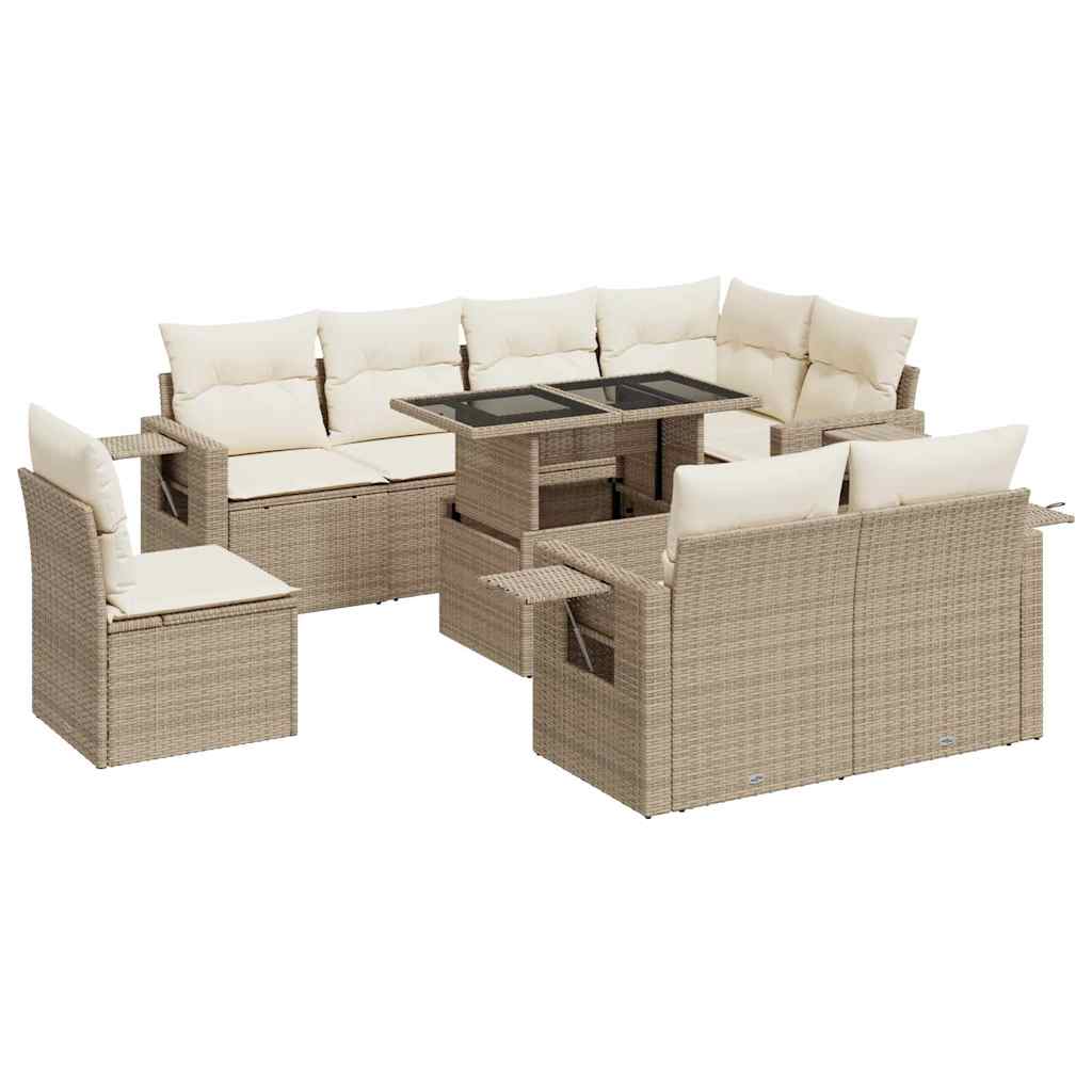 Salon de jardin avec coussins 9 pcs beige résine tressée