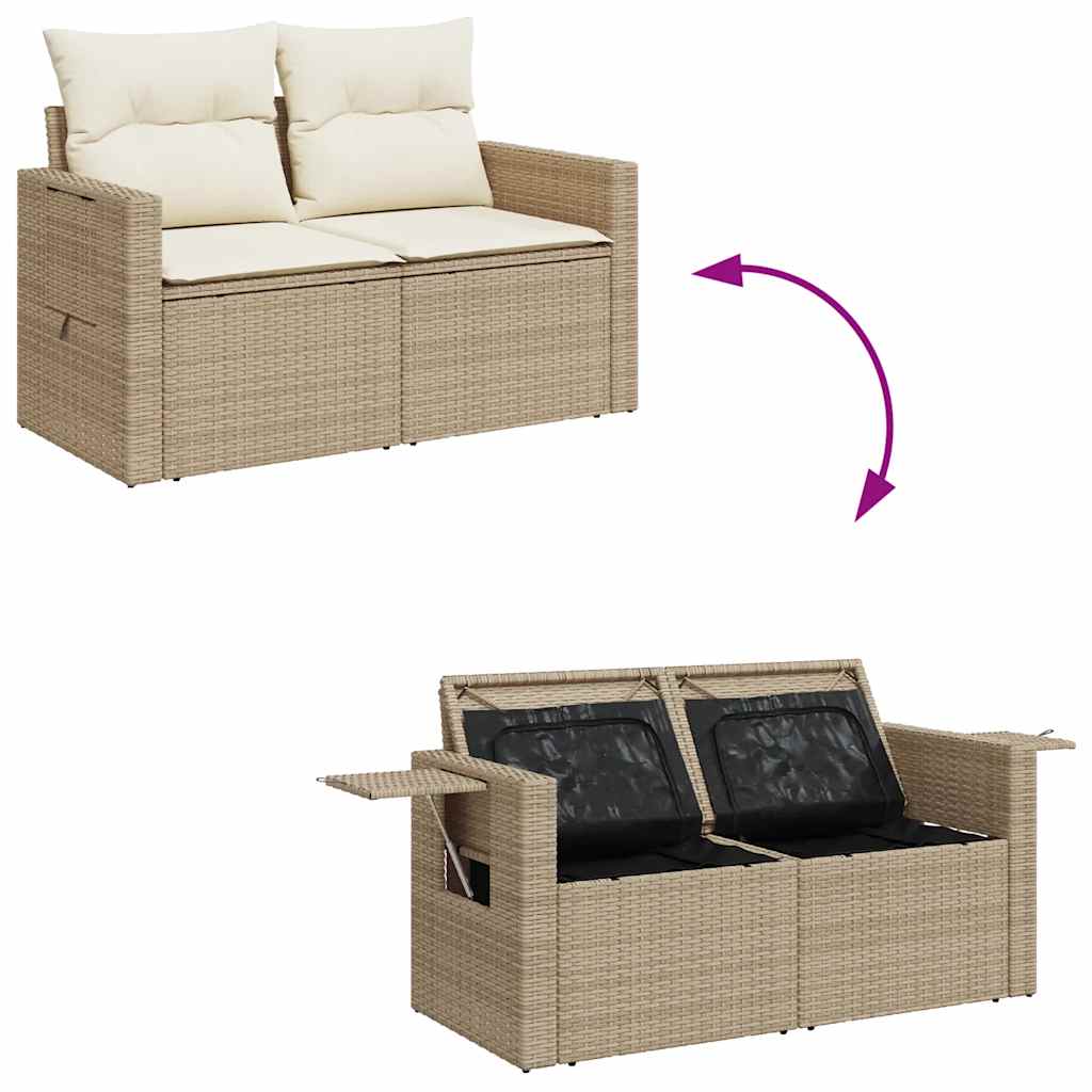 Salon de jardin avec coussins 9 pcs beige résine tressée