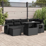 Salon de jardin 7 pcs avec coussins noir résine tressée