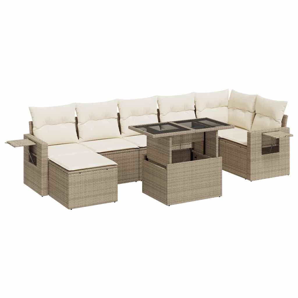 Salon de jardin avec coussins 8 pcs beige résine tressée