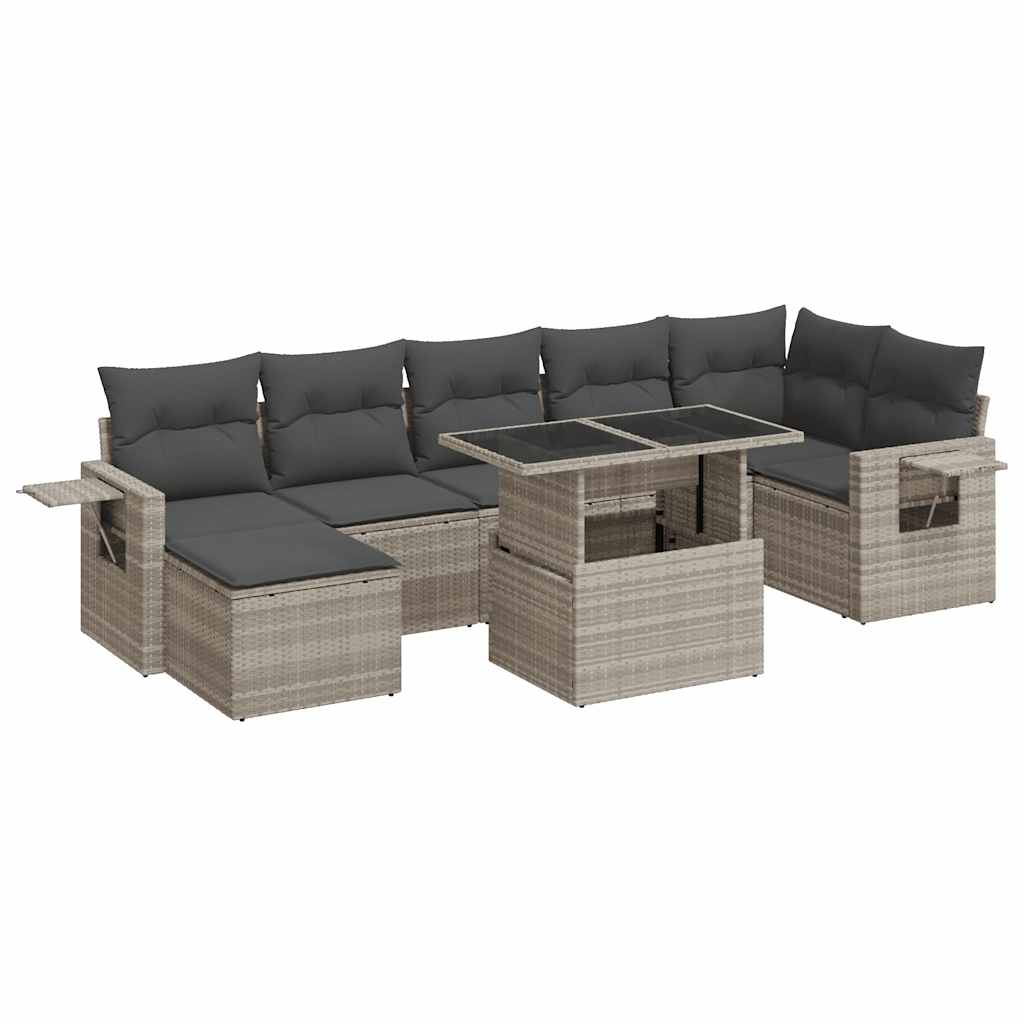 Salon de jardin 8 pcs avec coussins gris clair résine tressée