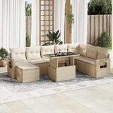 Salon de jardin avec coussins 9 pcs beige résine tressée