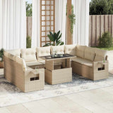 Salon de jardin avec coussins 10 pcs beige résine tressée