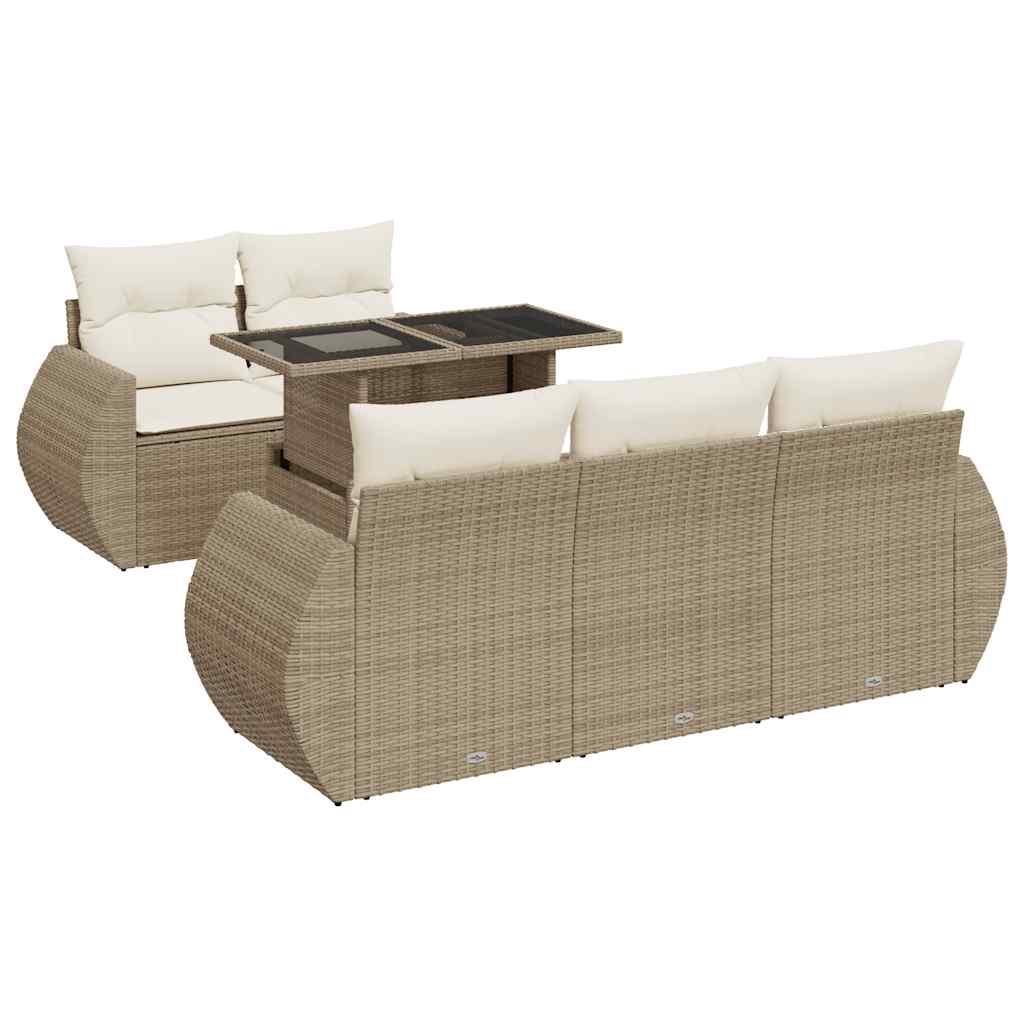 Salon de jardin avec coussins 6 pcs beige résine tressée