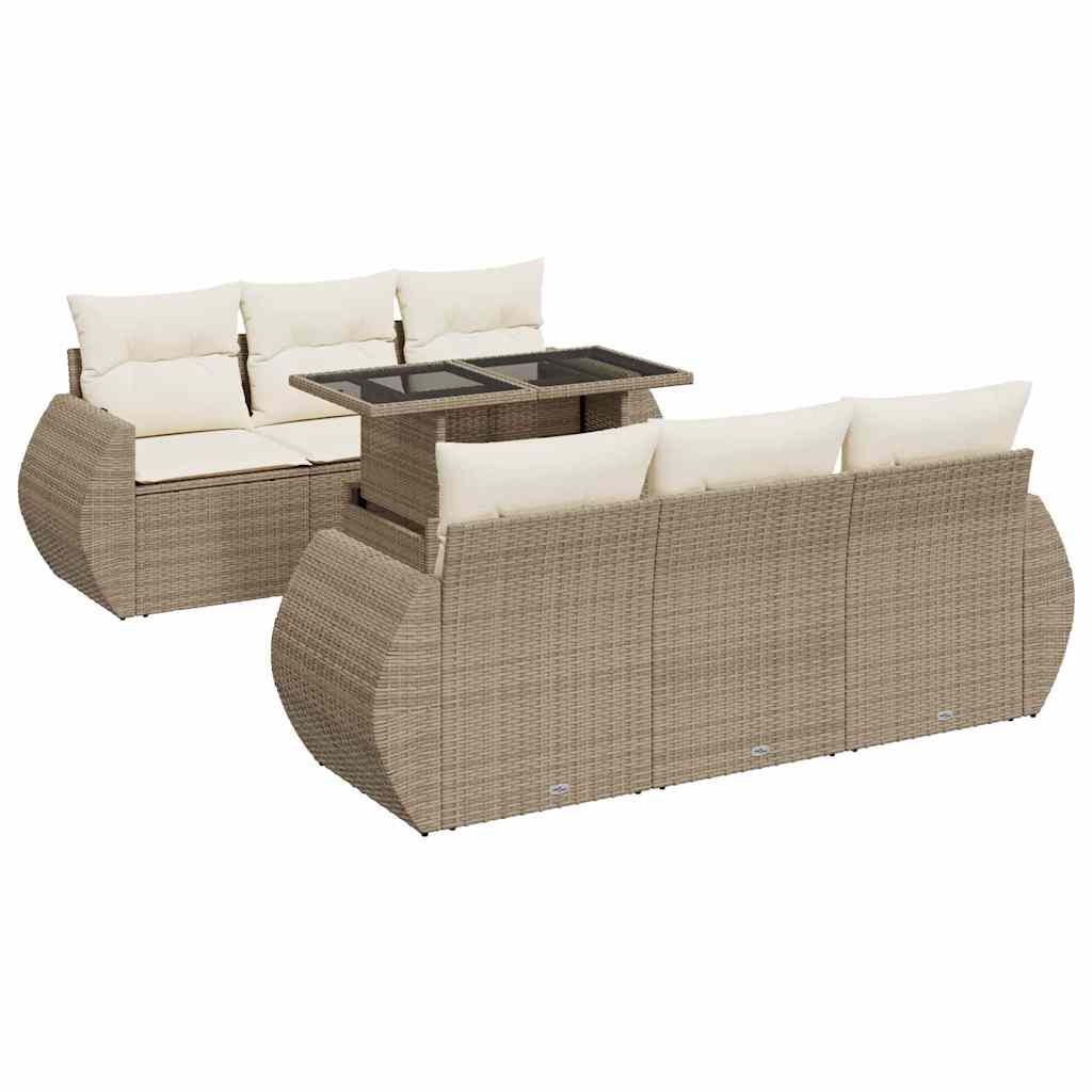 Salon de jardin avec coussins 7 pcs beige résine tressée