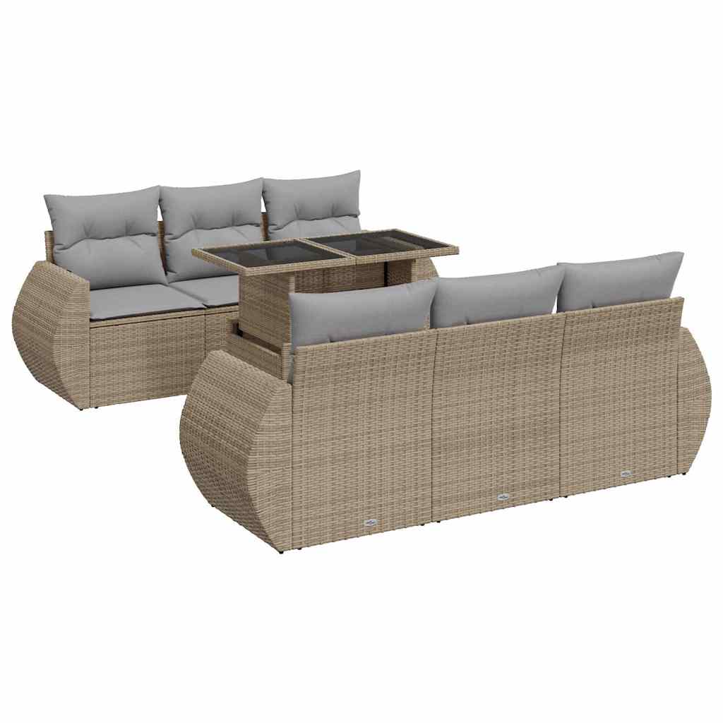 Salon de jardin avec coussins 7 pcs beige résine tressée