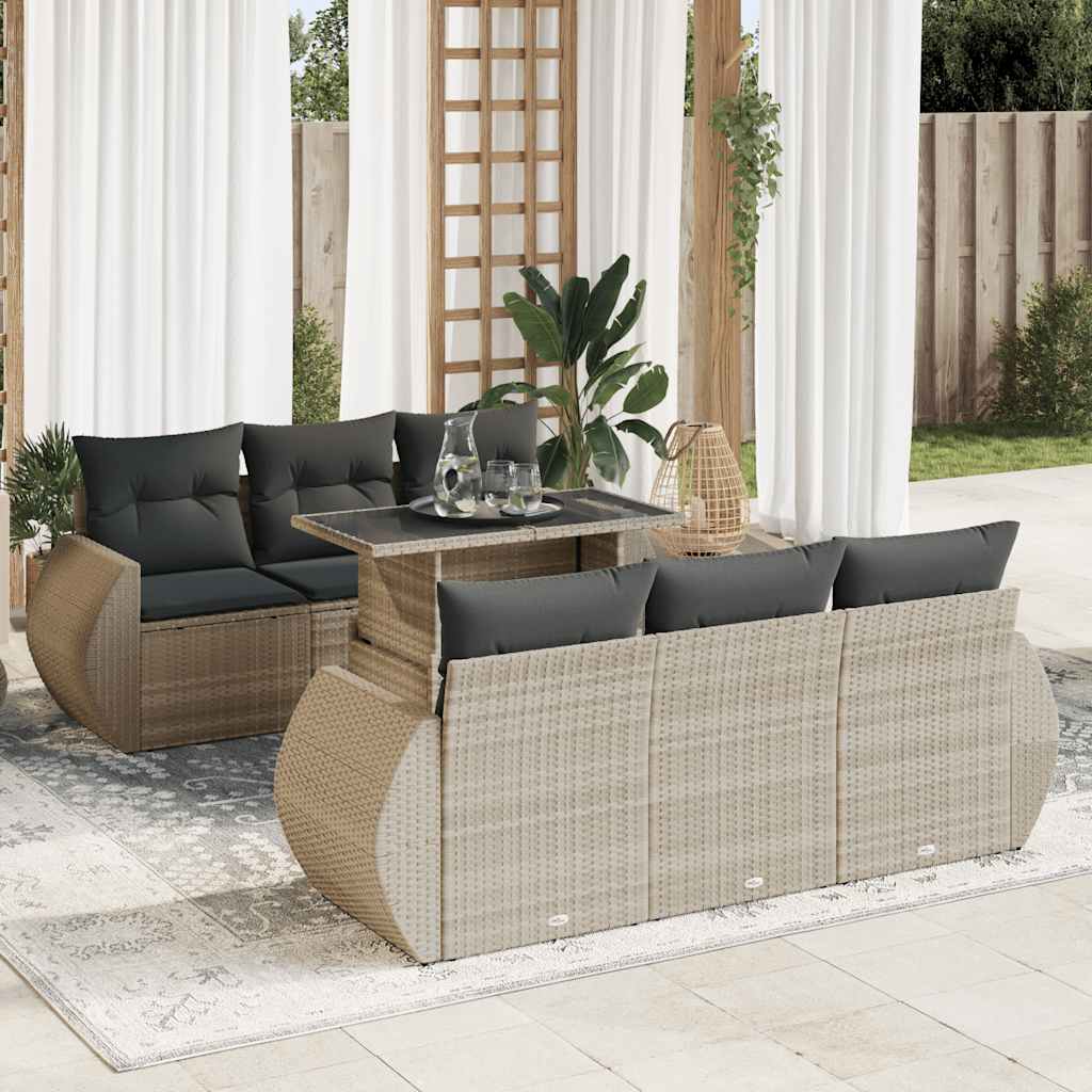 Salon de jardin avec coussins 7 pcs gris clair résine tressée