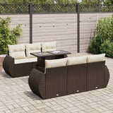 Salon de jardin avec coussins 7 pcs marron résine tressée