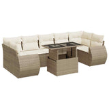 Salon de jardin avec coussins 8 pcs beige résine tressée