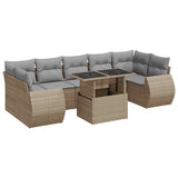 Salon de jardin avec coussins 8 pcs beige résine tressée