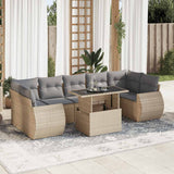 Salon de jardin avec coussins 8 pcs beige résine tressée