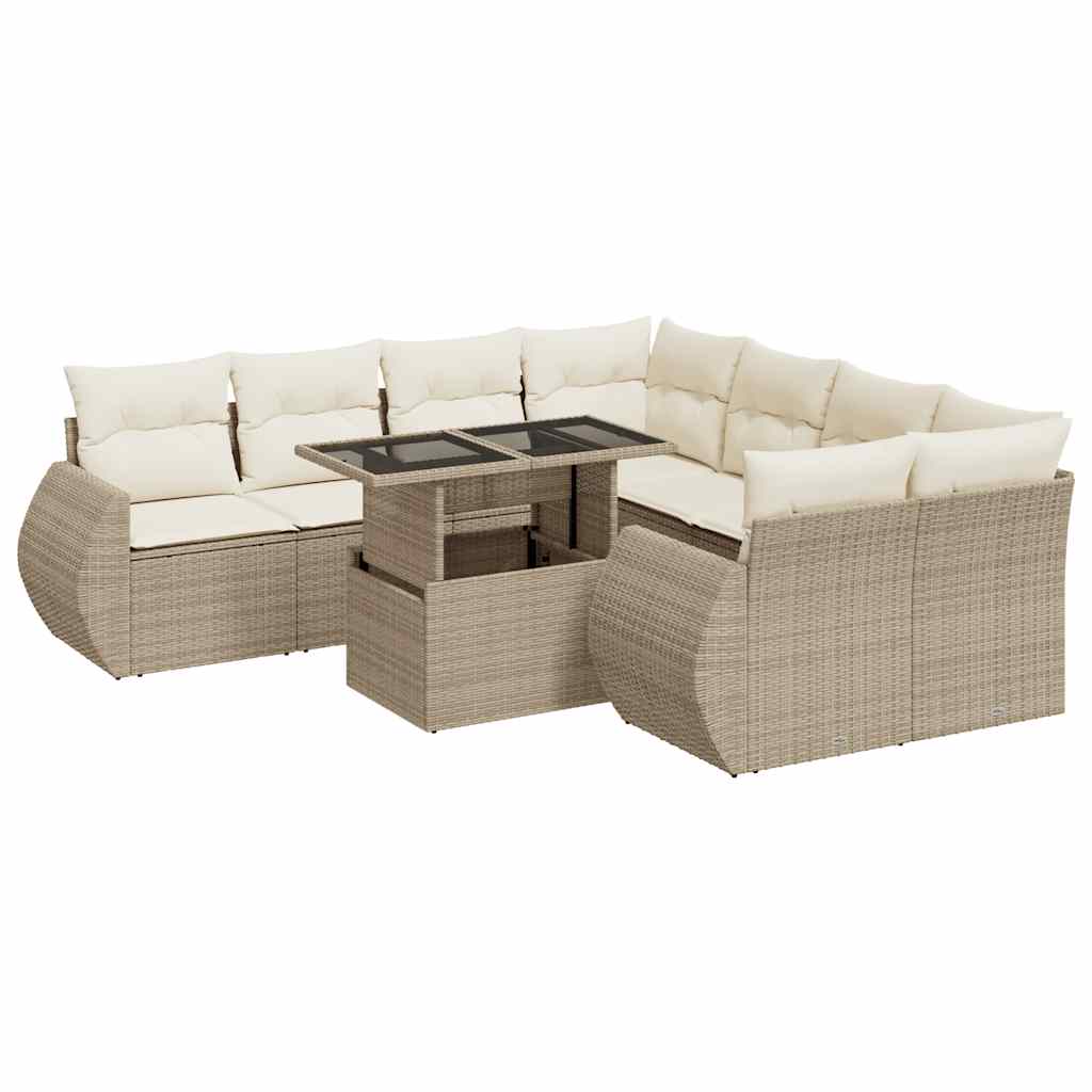 Salon de jardin avec coussins 9 pcs beige résine tressée