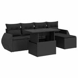 Salon de jardin 6 pcs avec coussins noir résine tressée