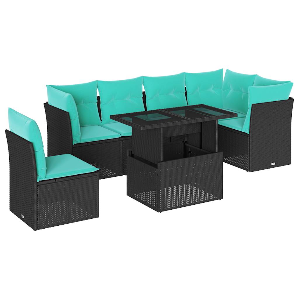 Salon de jardin 6 pcs avec coussins noir résine tressée