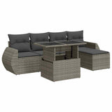 Salon de jardin 6 pcs avec coussins gris résine tressée